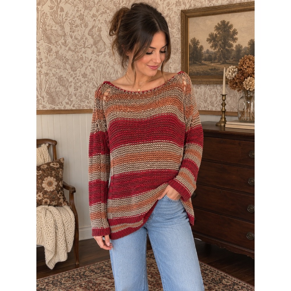 Free People Striped Open Knit Sweater – Size M